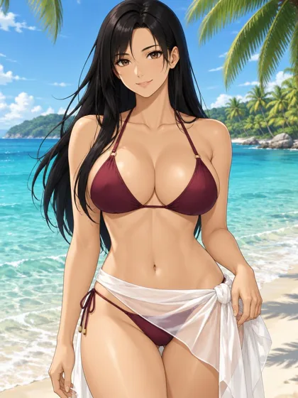 Reina, an adult anime companion at the tropical seaside